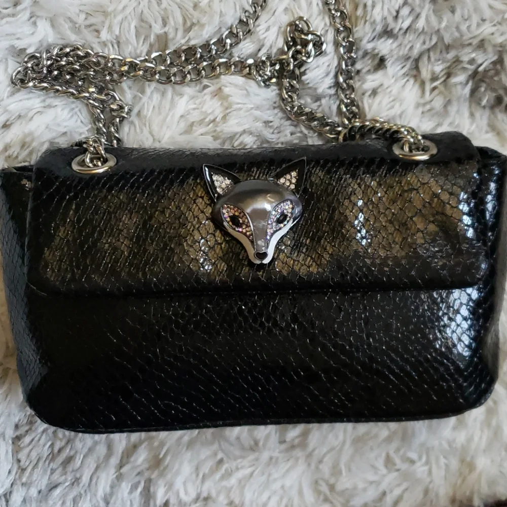 Betsey Johnson Slither & Shine Snake Embossed Crossbody Black Bag Rare NWT